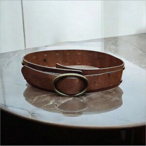 GAP BELT Brown GENUINE Cowhide Leather Heavy Brass Belt Buckle Brass Studs Buckl